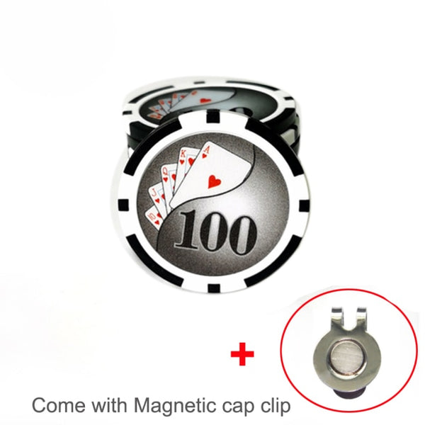 1 Poker Chip Ball Marker (9 Choices) with A Standard Magnetic Hat Clip