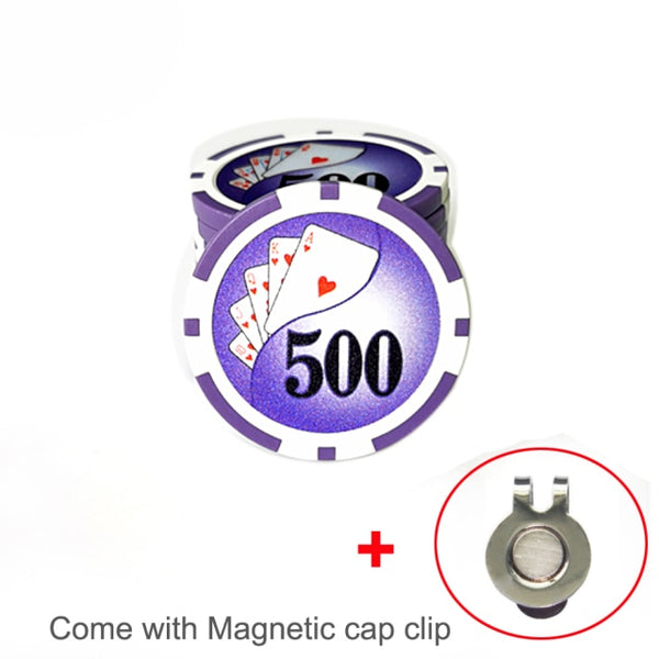 1 Poker Chip Ball Marker (9 Choices) with A Standard Magnetic Hat Clip