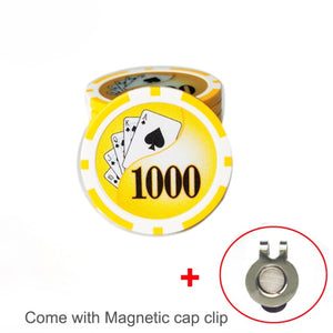 1 Poker Chip Ball Marker (9 Choices) with A Standard Magnetic Hat Clip